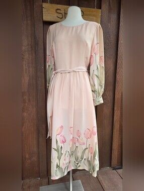 1970s Vintage Tulips Floral Flowy Dress California Design